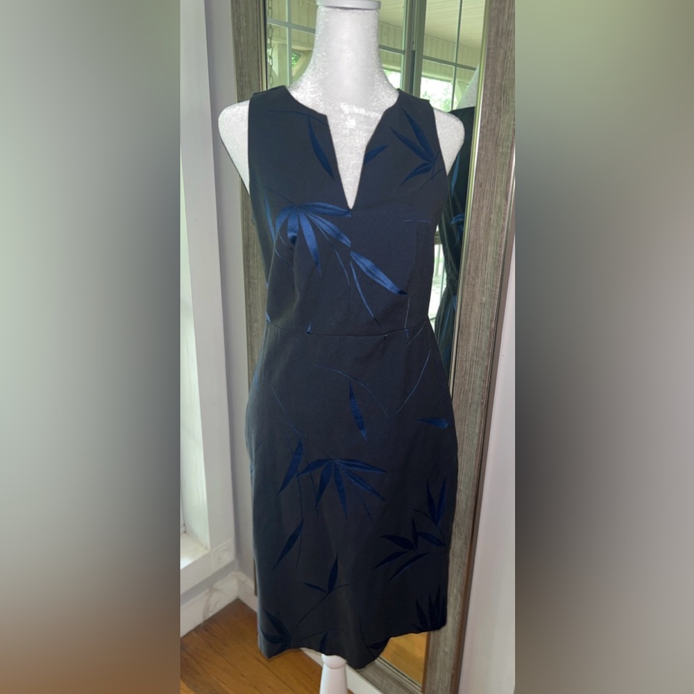 Ann Taylor Black and Blue Leaf Sheath Dress